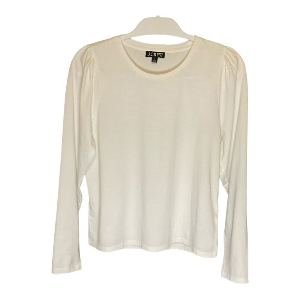 J Crew White Puffed Sleeve Tee Size M